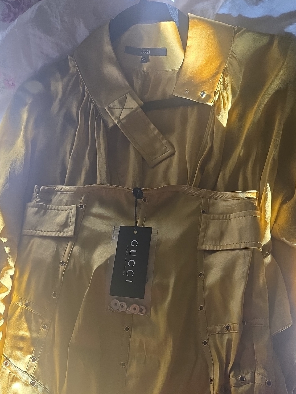 Gucci Satin Top And Skirt in Mustard Yellow